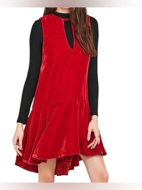 Free People Soft Focus Red Velvet Keyhole Cutout Mini Dress XS